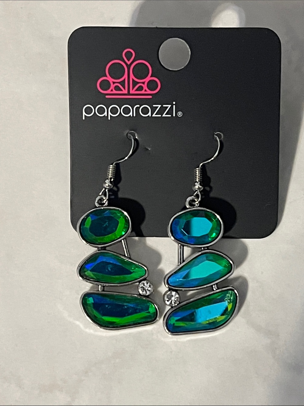 Paparazzi Green Aqua Iridescent Dangle Earrings
